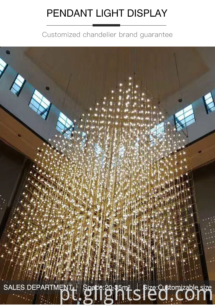 The Court Style Luxury Custom Inoxidável Modern Hotel Lobby Pendurado Pendant Light Chandelier